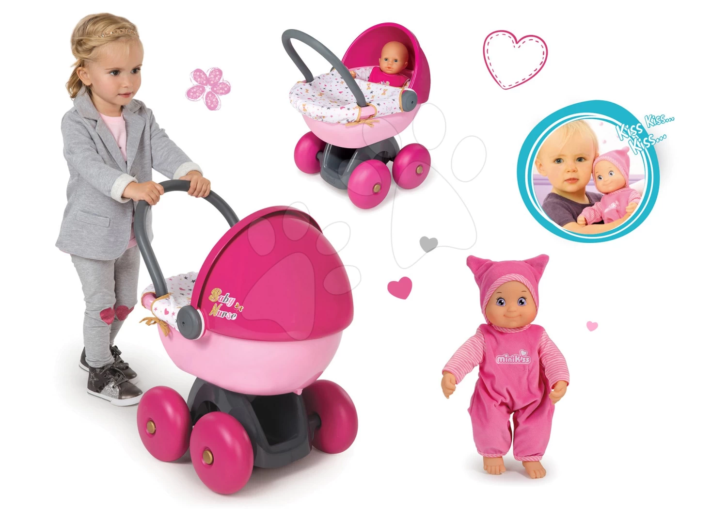 Set Puppe Minikiss Smoby 27 Cm Und Ein Kinderwagen Mit Textil Baby Nurse Für Eine Puppe (56 Cm Griff) Ab 18 Monaten 13 Set Puppe Minikiss Smoby 27 Cm Und Ein Kinderwagen Mit Textil Baby Nurse Für Eine Puppe (56 Cm Griff) Ab 18 Monaten – Bild 11