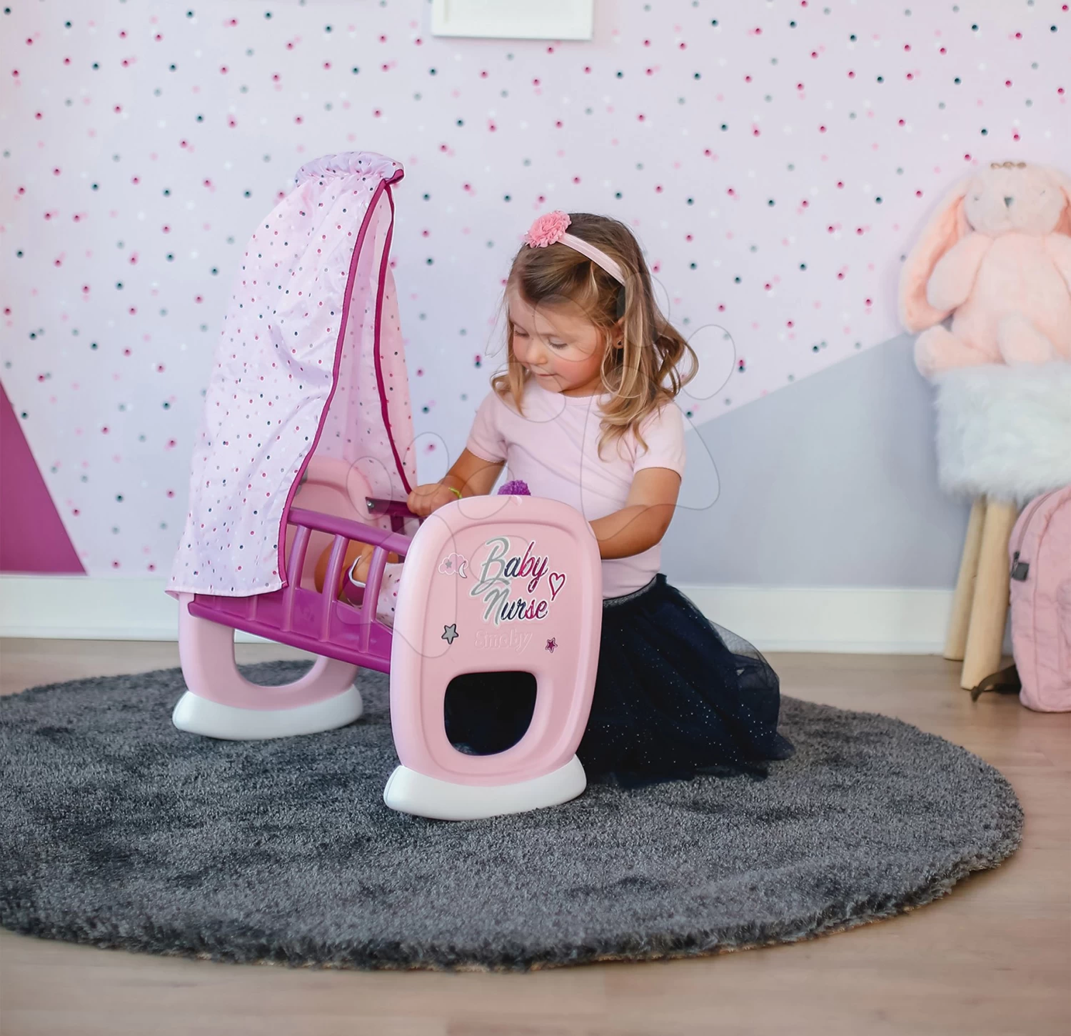 Wiege Mit Baldachin Violette Baby Nurse Smoby Für Puppe Ab 18 Monaten