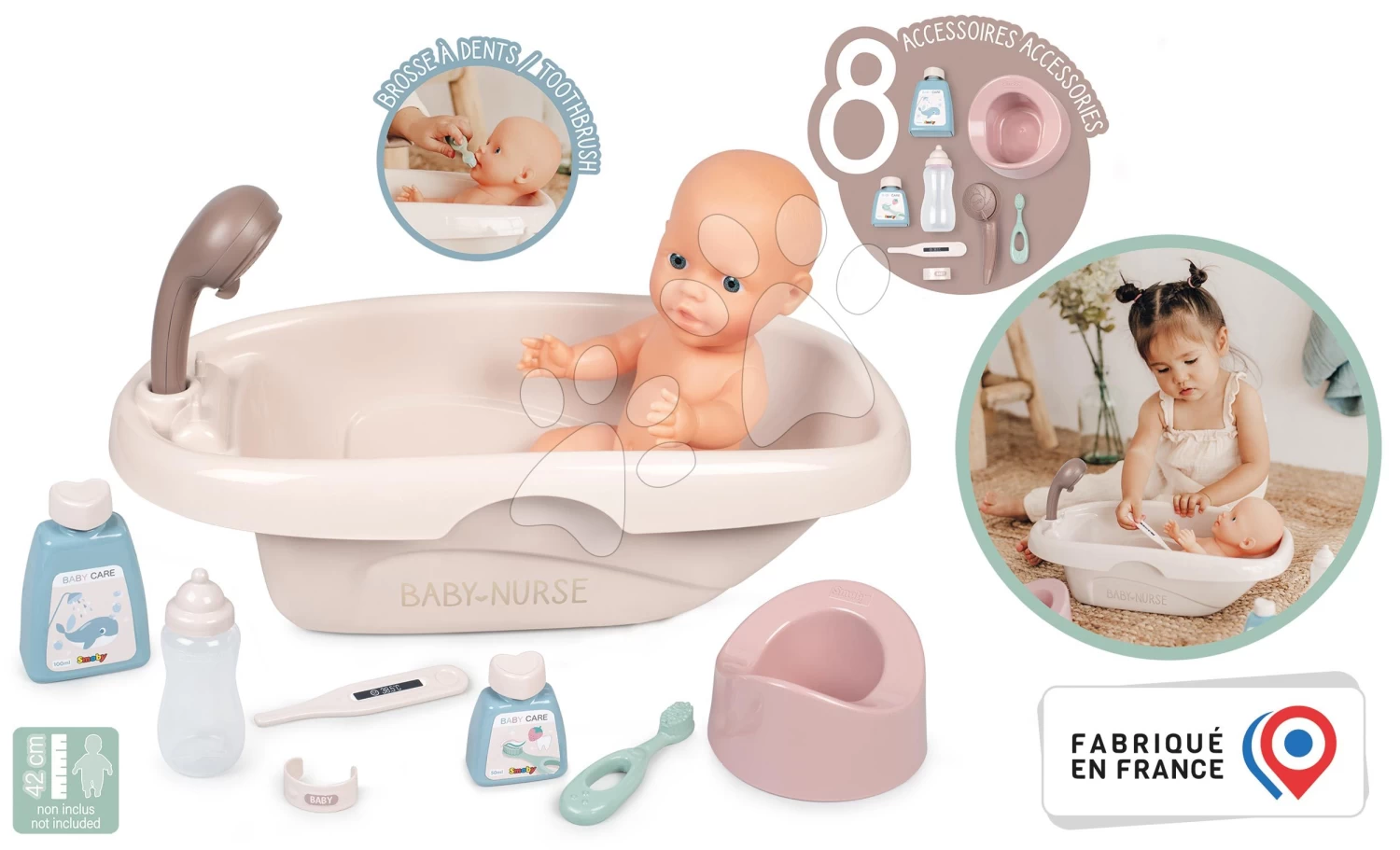 Badewanne Mit Töpfchen Bath Set Natur D'Amour Baby Nurse Smoby Mit Kosmetik Und 8 Zubehörteilen Für Eine 42 Cm Große Puppe SM220366 6 Badewanne Mit Töpfchen Bath Set Natur D'Amour Baby Nurse Smoby Mit Kosmetik Und 8 Zubehörteilen Für Eine 42 Cm Große Puppe SM220366 – Bild 4