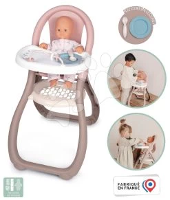 Esszimmerstuhl Highchair Natur D'Amour Baby Nurse Smoby Mit 2 Zubehörteilen Für Eine 42 Cm Große Puppe Ab 18 Monaten