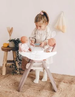 Esszimmerstuhl Für Zwillinge Twin Highchair 2in1 Natur D'Amour Baby Nurse Smoby Für 42 Cm Große Puppen Mit 4 Zubehörteilen Ab 24 Monaten