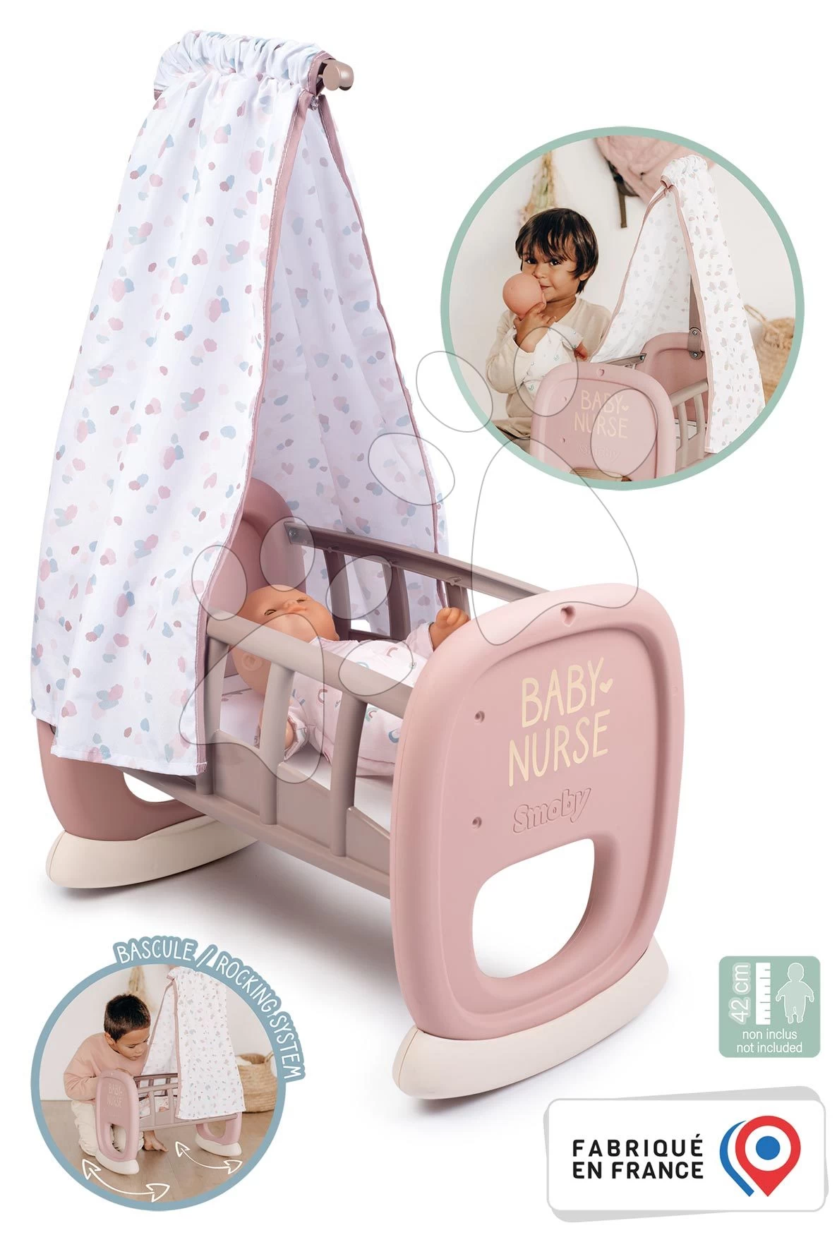Wiege Mit Stoffhimmel Cradle Natur D'Amour Baby Nurse Smoby Für 42 Cm Puppe Ab 18 Monaten 4 Wiege Mit Stoffhimmel Cradle Natur D'Amour Baby Nurse Smoby Für 42 Cm Puppe Ab 18 Monaten – Bild 2