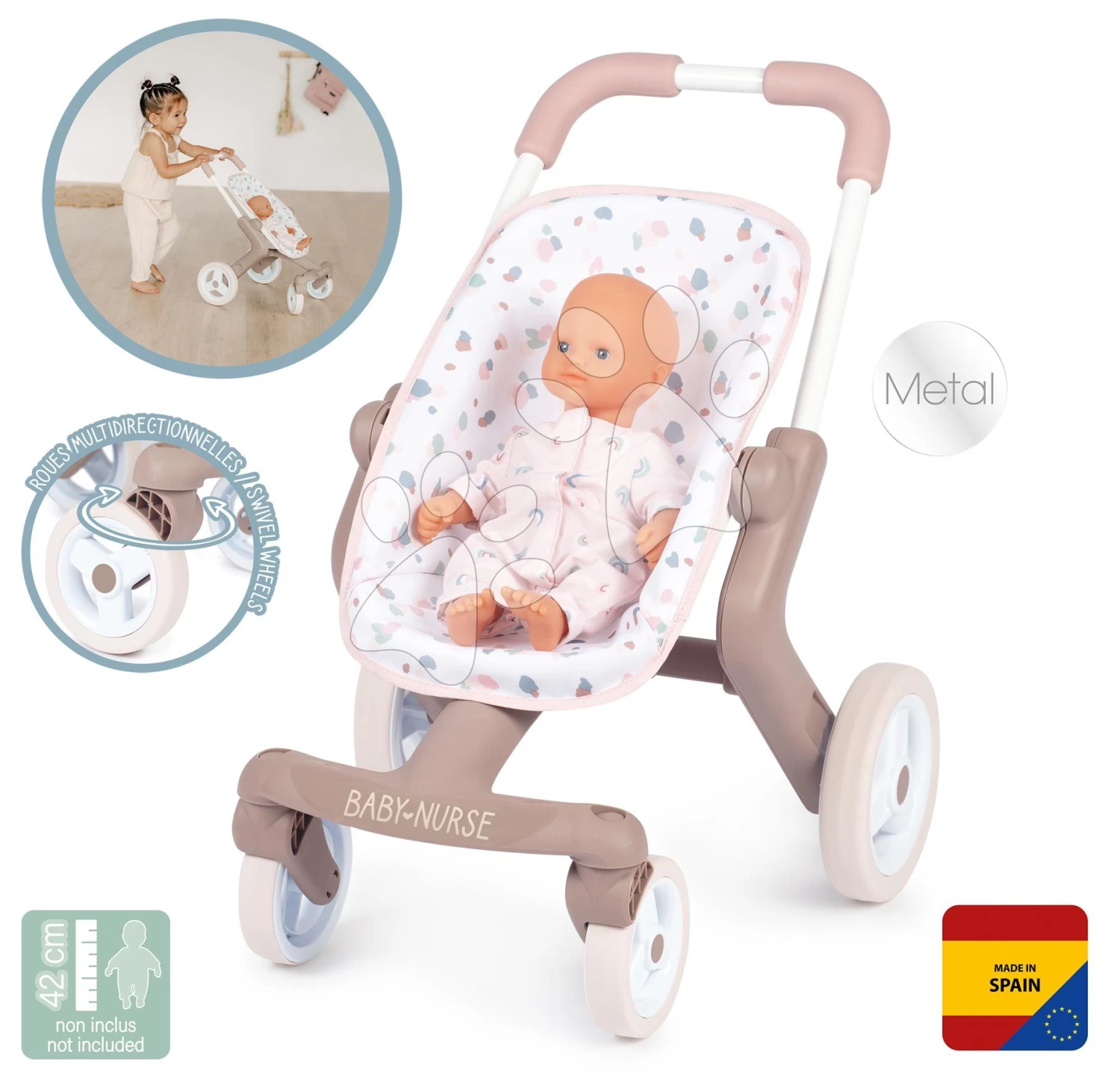 Sportwagen Mit Textilbezug Pop Pushchair Natur D'Amour Baby Nurse Smoby Mit Schwenkrädern Für Eine 42 Cm Große Puppe, Griffhöhe 54 Cm Ab 18 Monaten SM251218 4 Sportwagen Mit Textilbezug Pop Pushchair Natur D'Amour Baby Nurse Smoby Mit Schwenkrädern Für Eine 42 Cm Große Puppe, Griffhöhe 54 Cm Ab 18 Monaten SM251218 – Bild 2