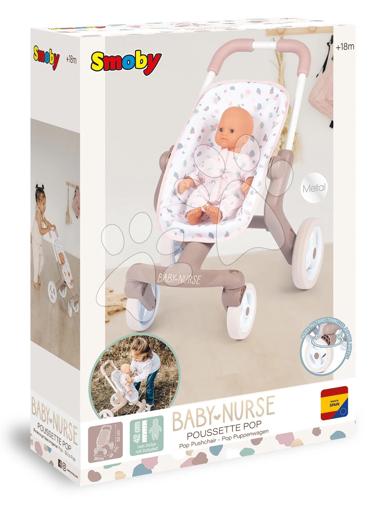 Sportwagen Mit Textilbezug Pop Pushchair Natur D'Amour Baby Nurse Smoby Mit Schwenkrädern Für Eine 42 Cm Große Puppe, Griffhöhe 54 Cm Ab 18 Monaten SM251218 11 Sportwagen Mit Textilbezug Pop Pushchair Natur D'Amour Baby Nurse Smoby Mit Schwenkrädern Für Eine 42 Cm Große Puppe, Griffhöhe 54 Cm Ab 18 Monaten SM251218 – Bild 9