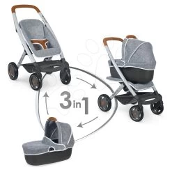 Puppenwagen-Set DeLuxe Pastell Maxi Cosi&Quinny Sport Grey 3in1 Smoby Und Mit Einem Esszimmerstuhl Und Einem Tablett Mit Zubehör