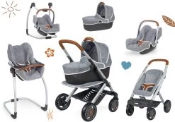 Set Puppenwagen Tief Und Sportlich DeLuxe Pastell Maxi Cosi & Quinny Grey 3in1 Smoby Und Stuhl, Autositz Und Schaukel -Spielzeugpuppen Geschäft 253104set 1 smoby set 4