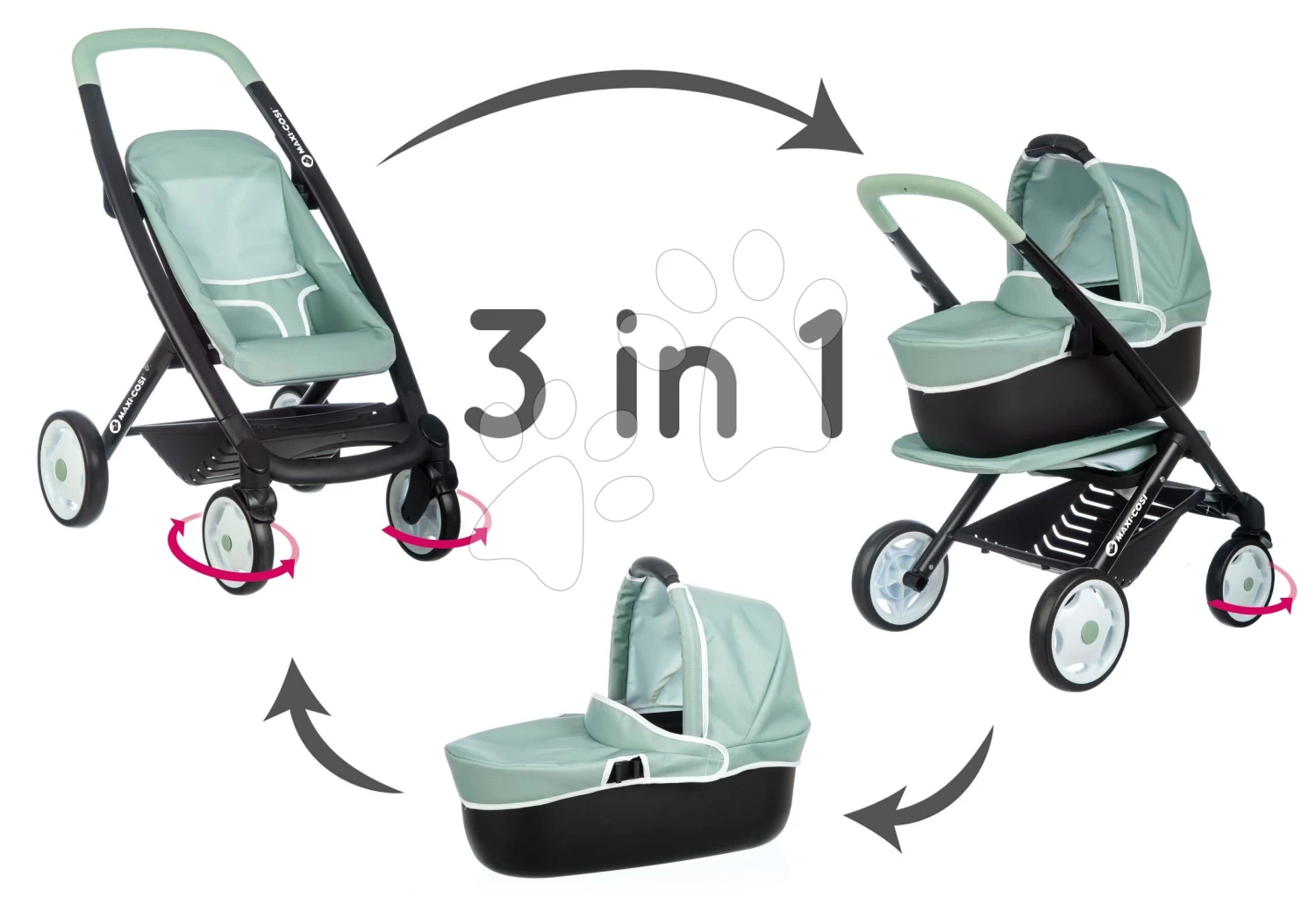 Kinderwagen Maxi Cosi 3in1 Pushchair+Pram Sage Smoby Tiefes/sportliches/tragbares Bett Für 42 Cm Große Puppe Oliv SM253120 5 Kinderwagen Maxi Cosi 3in1 Pushchair+Pram Sage Smoby Tiefes/sportliches/tragbares Bett Für 42 Cm Große Puppe Oliv SM253120 – Bild 3