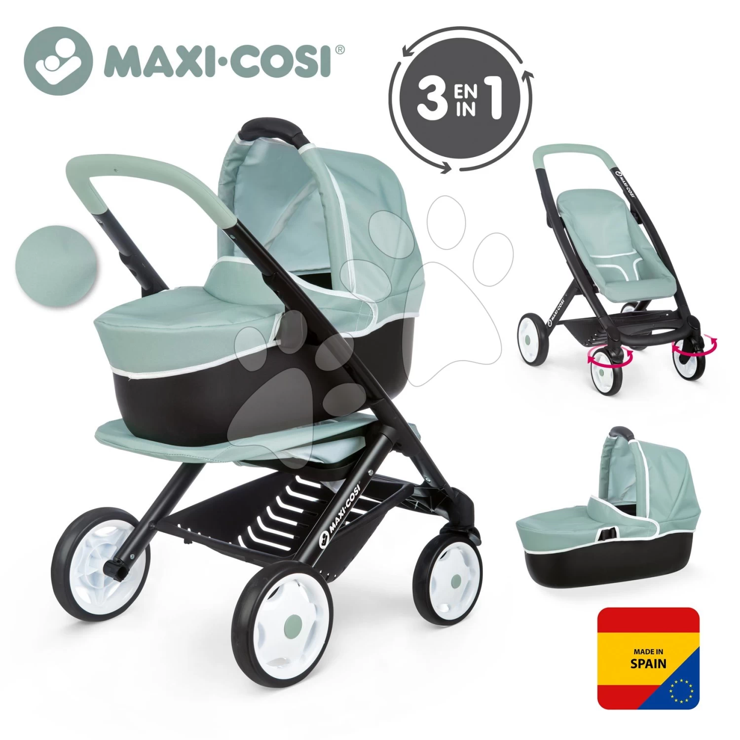 Kinderwagen Maxi Cosi 3in1 Pushchair+Pram Sage Smoby Tiefes/sportliches/tragbares Bett Für 42 Cm Große Puppe Oliv SM253120 10 Kinderwagen Maxi Cosi 3in1 Pushchair+Pram Sage Smoby Tiefes/sportliches/tragbares Bett Für 42 Cm Große Puppe Oliv SM253120 – Bild 8