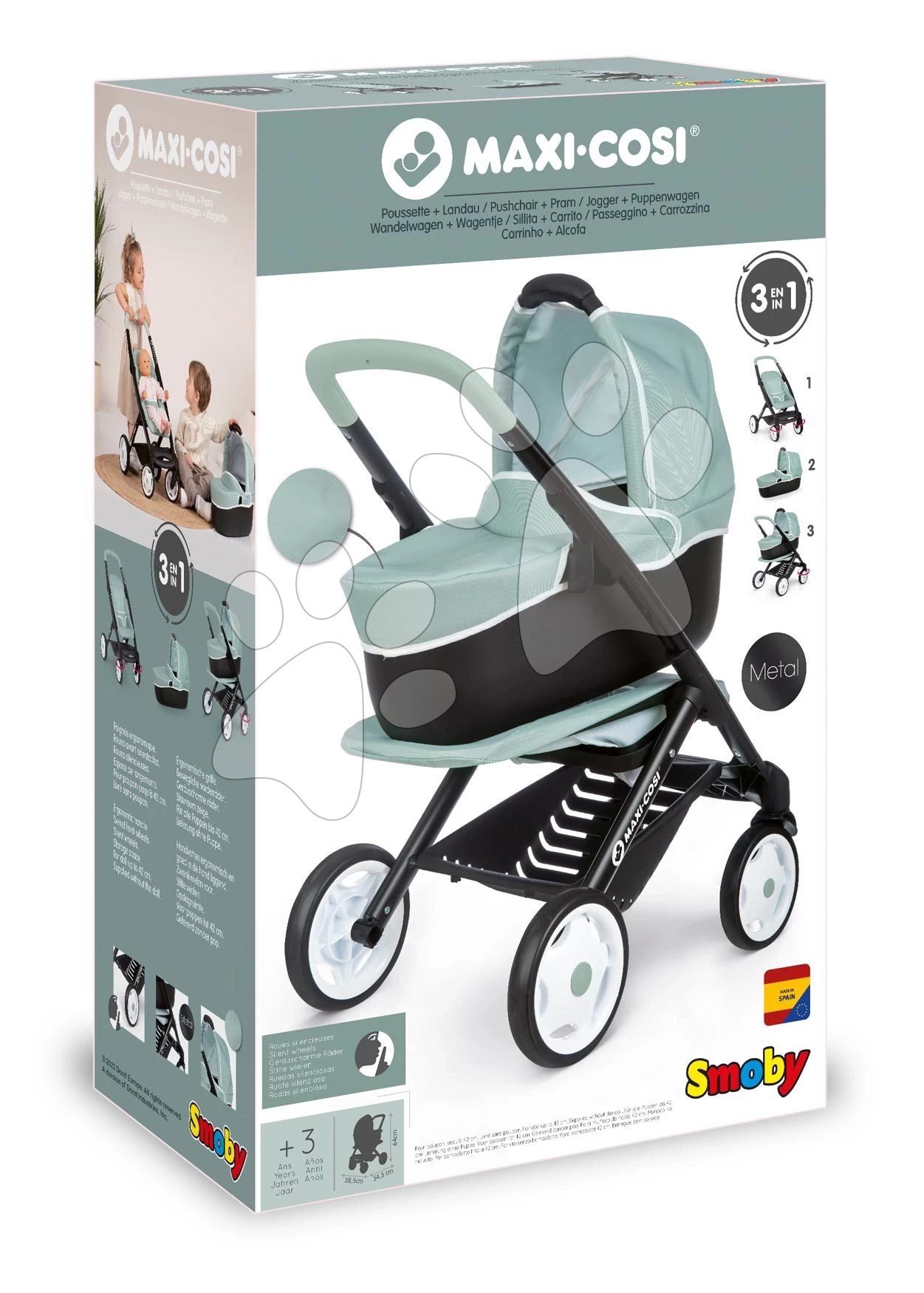 Kinderwagen Maxi Cosi 3in1 Pushchair+Pram Sage Smoby Tiefes/sportliches/tragbares Bett Für 42 Cm Große Puppe Oliv SM253120 8 Kinderwagen Maxi Cosi 3in1 Pushchair+Pram Sage Smoby Tiefes/sportliches/tragbares Bett Für 42 Cm Große Puppe Oliv SM253120 – Bild 6
