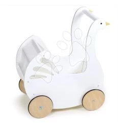 Kinderwagen Aus Holz Schwan Sweet Swan Pram Tender Leaf Toys Mit Textilkissen Und Bettdecke Für Eine 36 Cm Große Puppe Ab 18 Monaten TL8105 -Spielzeugpuppen Geschäft tl8105 d tender leaf kocik