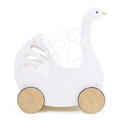 Kinderwagen Aus Holz Schwan Sweet Swan Pram Tender Leaf Toys Mit Textilkissen Und Bettdecke Für Eine 36 Cm Große Puppe Ab 18 Monaten TL8105 -Spielzeugpuppen Geschäft tl8105 e tender leaf kocik