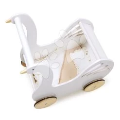 Kinderwagen Aus Holz Schwan Sweet Swan Pram Tender Leaf Toys Mit Textilkissen Und Bettdecke Für Eine 36 Cm Große Puppe Ab 18 Monaten TL8105 -Spielzeugpuppen Geschäft tl8105 f tender leaf kocik