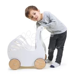 Kinderwagen Aus Holz Schwan Sweet Swan Pram Tender Leaf Toys Mit Textilkissen Und Bettdecke Für Eine 36 Cm Große Puppe Ab 18 Monaten TL8105 -Spielzeugpuppen Geschäft tl8105 g tender leaf kocik