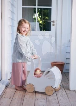 Kinderwagen Aus Holz Schwan Sweet Swan Pram Tender Leaf Toys Mit Textilkissen Und Bettdecke Für Eine 36 Cm Große Puppe Ab 18 Monaten TL8105 -Spielzeugpuppen Geschäft tl8105 h tender leaf kocik
