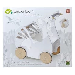 Kinderwagen Aus Holz Schwan Sweet Swan Pram Tender Leaf Toys Mit Textilkissen Und Bettdecke Für Eine 36 Cm Große Puppe Ab 18 Monaten TL8105 -Spielzeugpuppen Geschäft tl8105 j tender leaf kocik